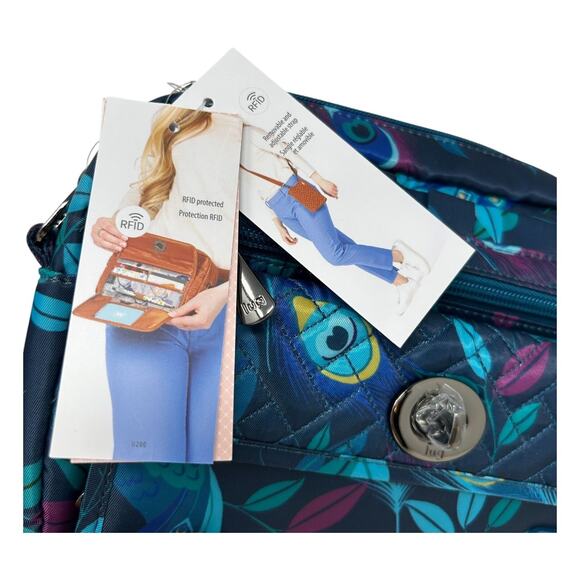 Lug Switch & Peekaboo Set Peacock Multi Crossbody Bag RFID Detachable Pouch Blue - Picture 7 of 16